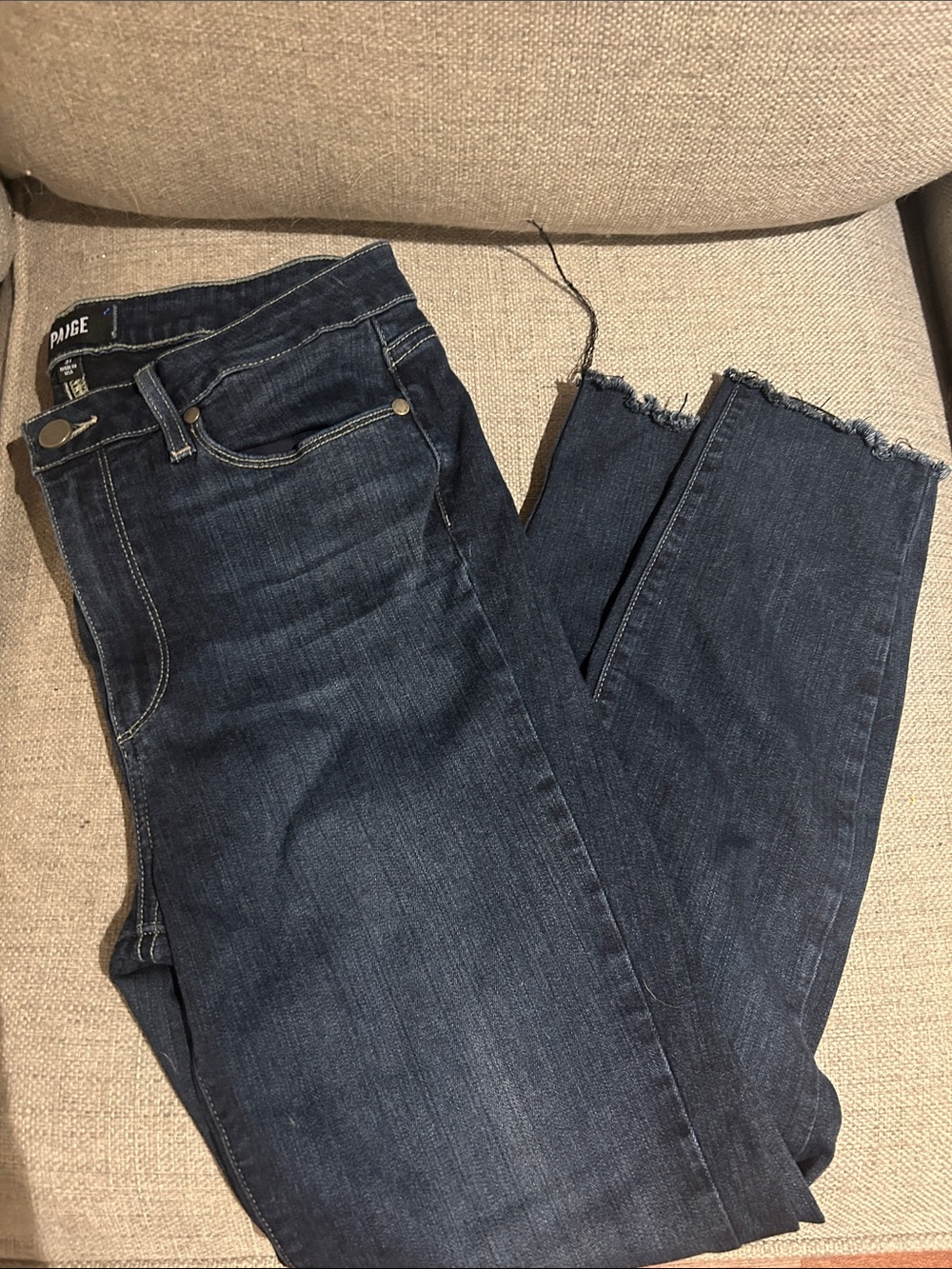 Paige  Denim Dark Wash Cropped Raw-Hem Jeans